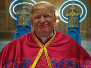 AI-generated image of former President Donald Trump dressed in papal robes, shared by the White House during Catholic Church conclave preparations.Image