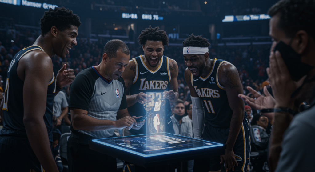 AI-powered camera system analyzing a real-time NBA playoff play for enhanced officiating accuracy.