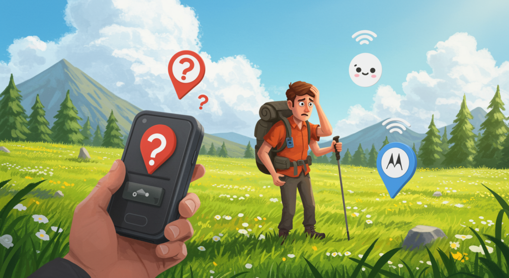 Illustration of Google's Find My Device network flaws compared to Apple's, featuring Chipolo and Motorola trackers.
