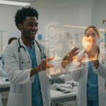 Alt text for the inferred image: "Healthcare professional exploring AI applications in medicine during a free CME webinar."
