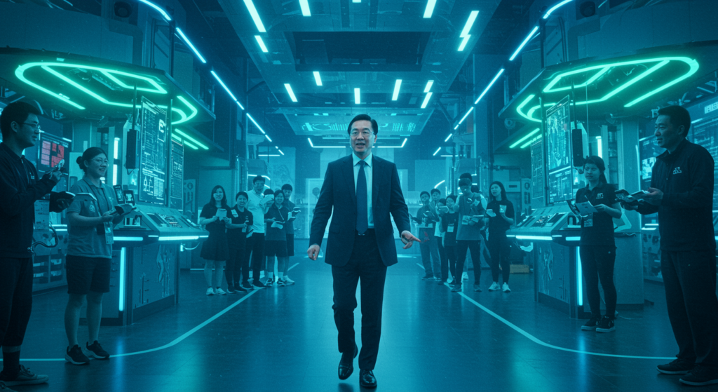 Xi Jinping visiting the Shanghai Foundation Model Innovation Center, driving a surge in Chinese AI stocks and underscoring China's tech innovation push.