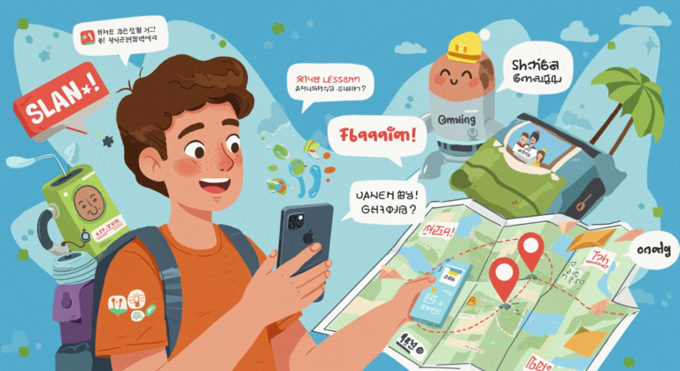 Google's AI language learning tools: Tiny Lesson for personalized phrases, Slang Hang for casual interactions, and Word Cam for visual vocabulary, challenging Duolingo.