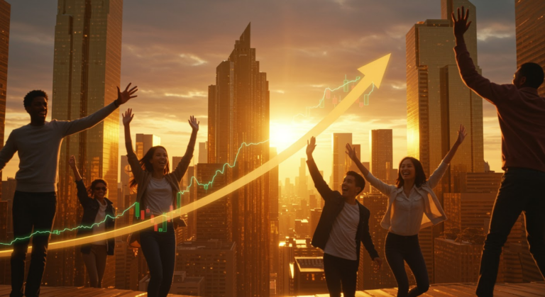 Graph showing global stocks rising amid mixed economic data and 2025 market trends.