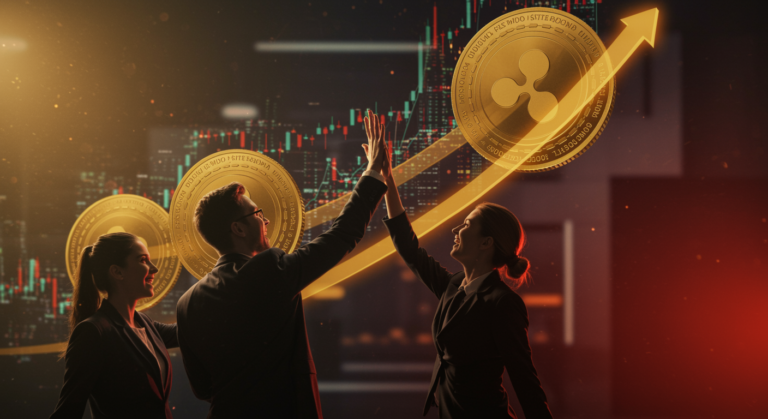 A dynamic chart showing cryptocurrency ETF growth and key trends in 2025, featuring icons for Bitcoin, Solana, and XRP.