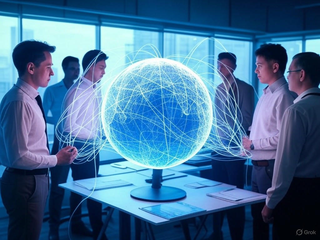 An illustration of Claude AI integrations connecting with various business tools like Jira, Zapier, and Atlassian to enhance global workflow efficiency and connectivity.Image