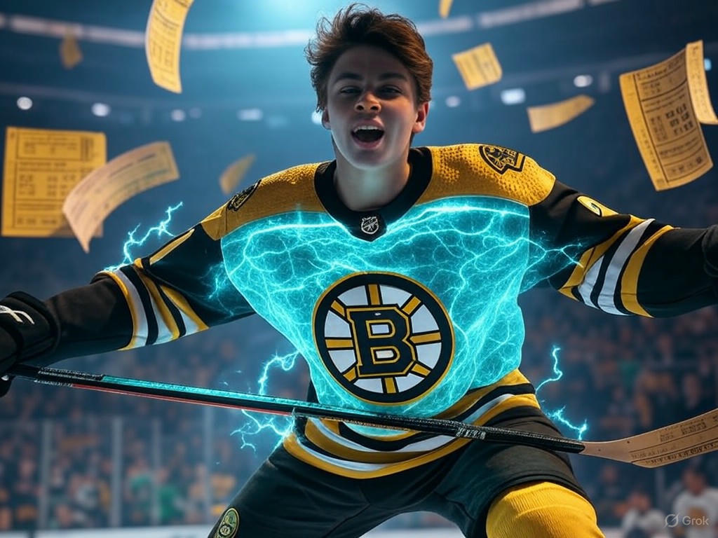 Boston Bruins selecting seventh overall in the 2025 NHL Draft, featuring key prospects like Mathieu Desnoyers for center depth and speed.Image