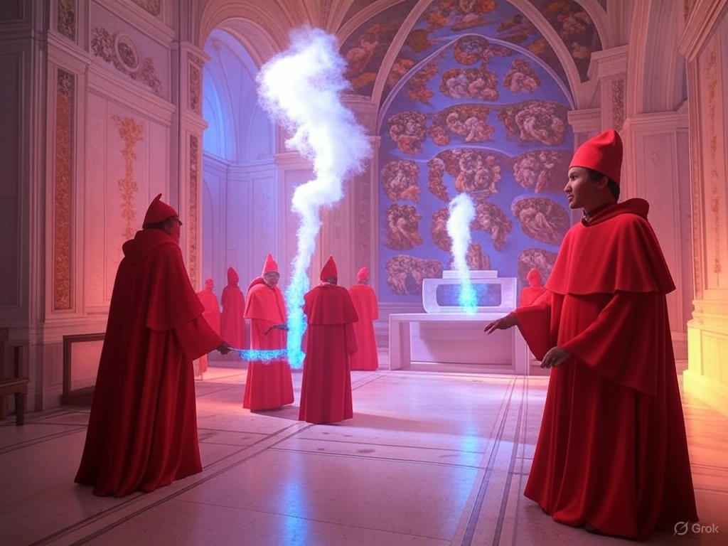 Black smoke rising from the Sistine Chapel chimney during the Papal Conclave 2025, signaling that no new pope has been elected yet.Image