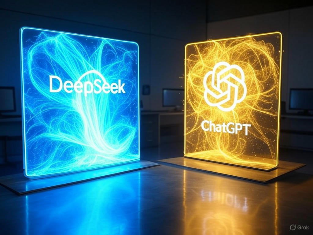 Comparison of DeepSeek and ChatGPT AI models in 2025, showcasing their architectures, performance in coding and writing, and real-world applications.Image