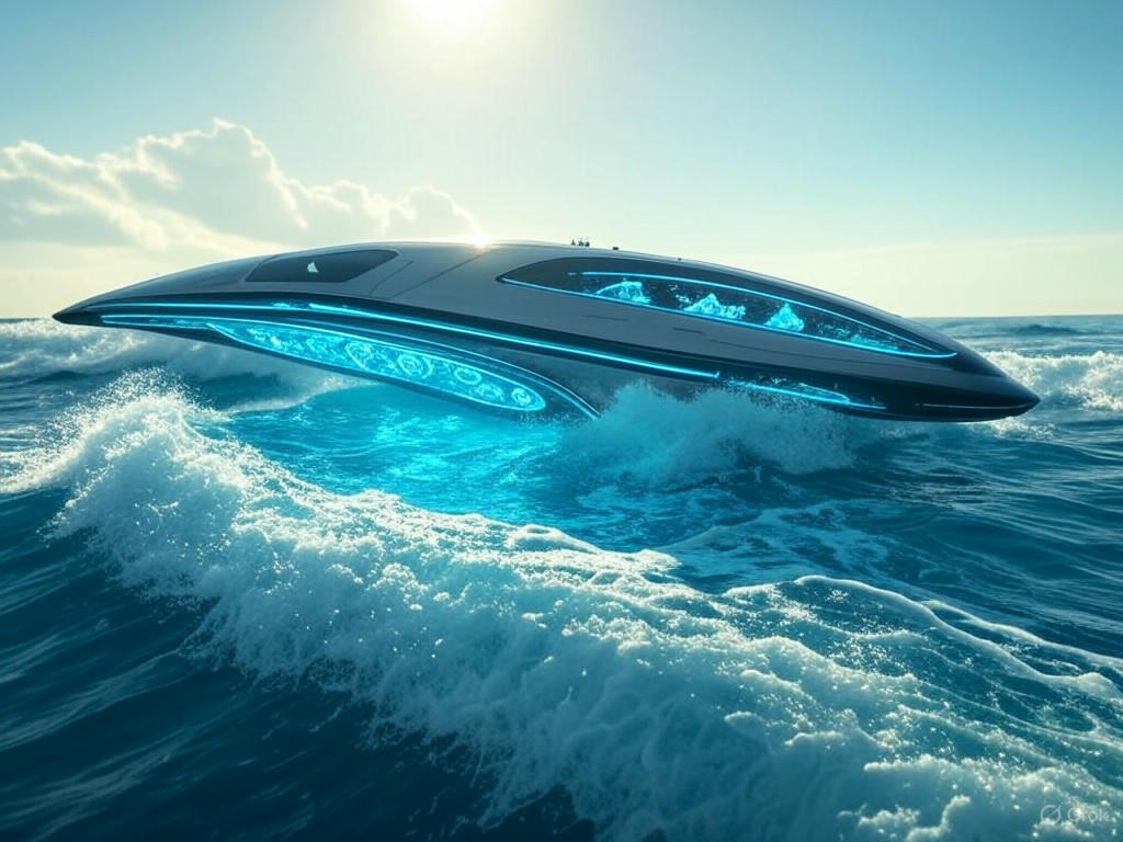 An autonomous ship navigating the ocean with Orca AI technology, highlighting advancements in AI-powered maritime navigation.Image