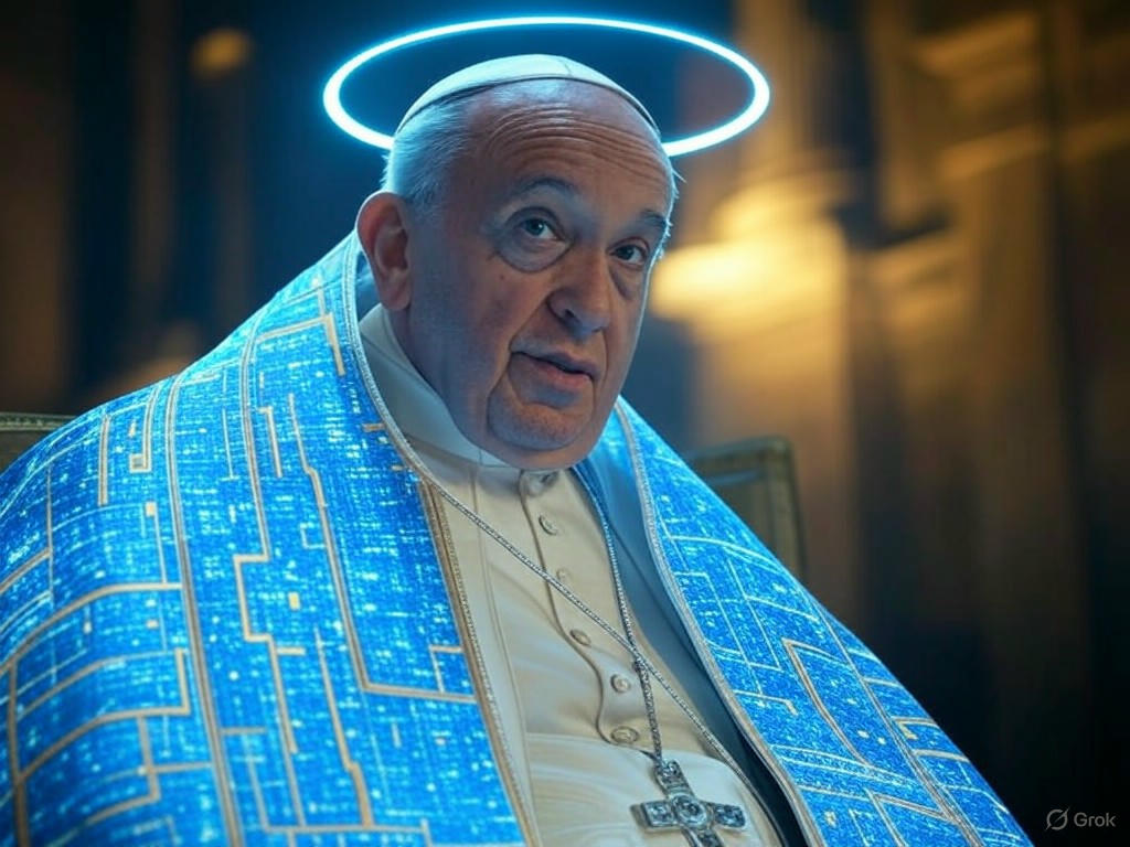 AI-generated image of President Donald Trump dressed as the Pope, in papal robes and blessing pose, sparking global controversy.Image