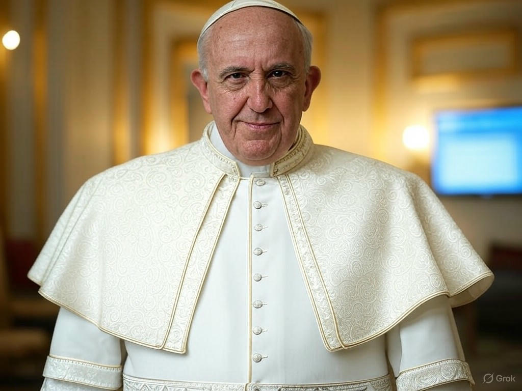 An AI-generated image depicting former U.S. President Donald Trump in papal robes, seated on a throne, highlighting the controversy over religious sensitivity, AI ethics, and misinformation in politics.