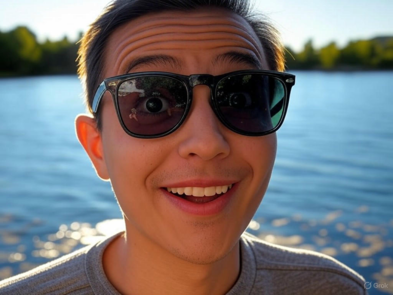 Person wearing polarized sunglasses reducing glare on a sunny road, highlighting eye protection and visual clarity.
