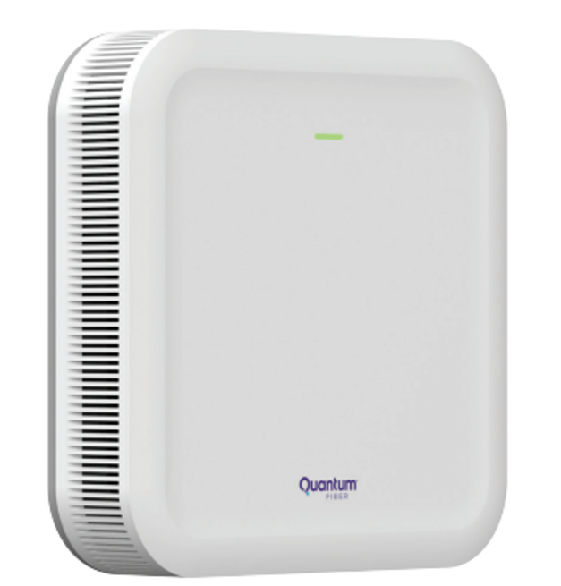 A white Quantum Fiber router with a minimalist design