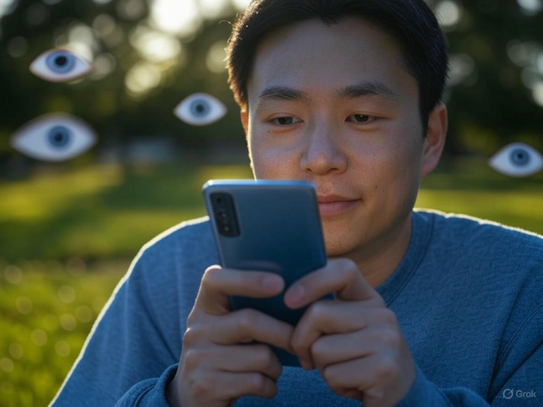 A Honor smartphone displaying AI Defocus Display technology to reduce digital eye strain and promote eye health.Image