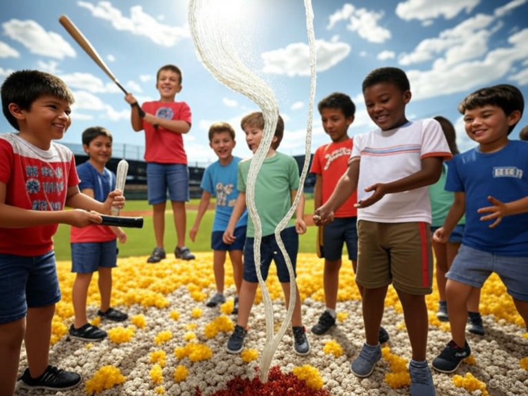 "Children engaging in interactive weather science experiments and meteorology education at Texas Rangers Weather Day, featuring STEM learning and baseball at Globe Life Field."