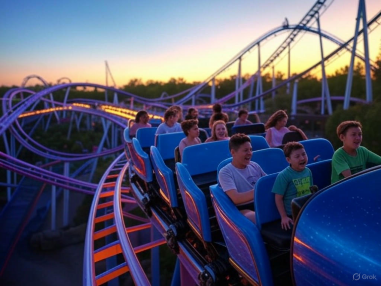 An image of the Six Flags America amusement park, featuring its iconic roller coasters and water attractions, symbolizing its closure after the 2025 season.Image