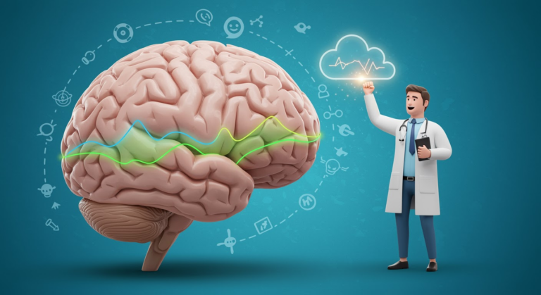 An AI model analyzing patient data to detect the transition from RRMS to SPMS in multiple sclerosis.