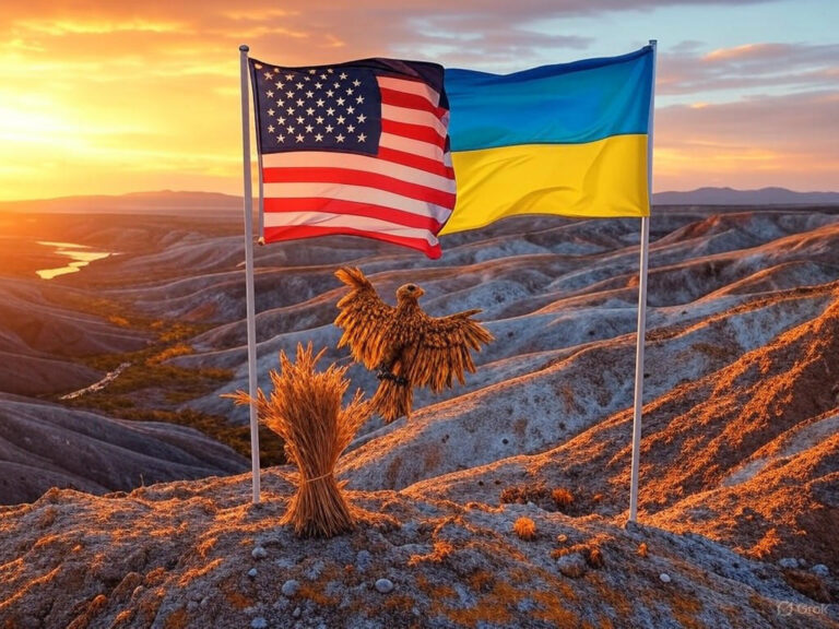 "US-Ukraine Natural Resources Agreement signing ceremony, featuring Ukrainian and American officials, symbolizing economic partnership and reconstruction efforts."