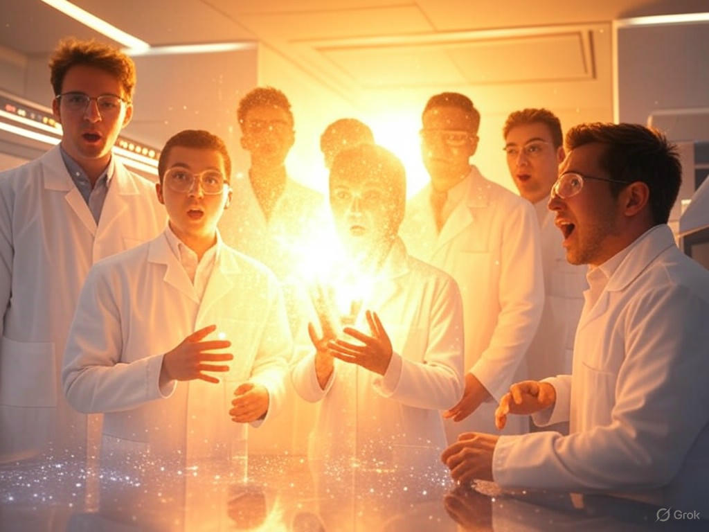 An illustration of quantum computing advancements in 2025, showcasing circuits, particles, and market growth trends.