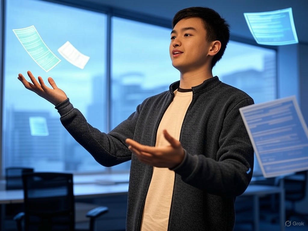 AI illustration of a college student using advanced algorithms to overhaul U.S. housing regulations for DOGE and HUD.Image