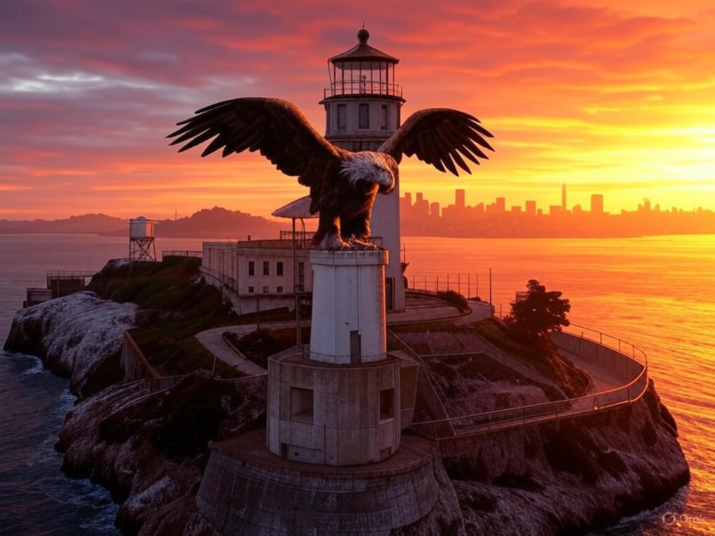 Alt text for Alcatraz image: "Historic Alcatraz Island under foggy skies, symbolizing President Trump's plan to reopen it as a high-security prison for violent offenders."