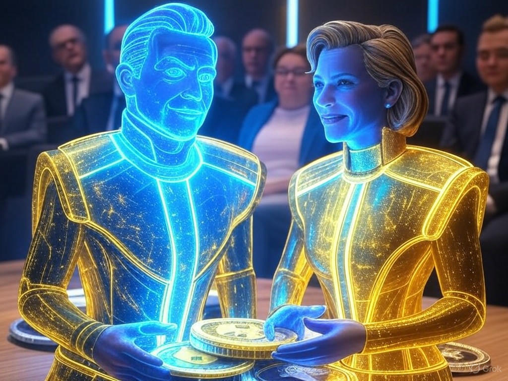 Image of Democrats in Congress debating cryptocurrency legislation, highlighting internal divides over bills like the STABLE Act and Trump family influences.
