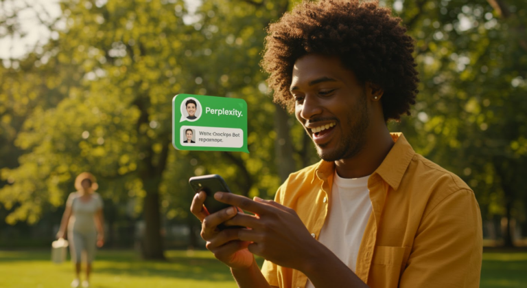 Alt text for Perplexity WhatsApp Bot image: "AI-powered Perplexity WhatsApp Bot interface combating misinformation and scams with instant answers and secure chat features."