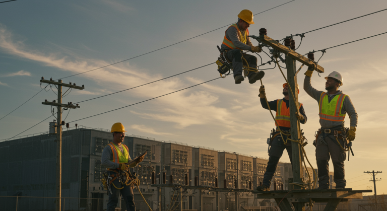 Alt text for an image based on the context: "Electricians training for AI power demands, addressing workforce shortage through Google's funding and apprenticeship programs."
