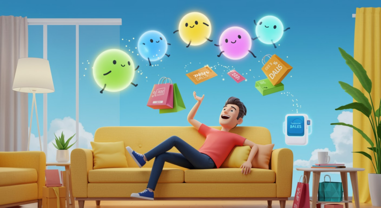 Illustration of Visa's AI-powered shopping agents automating transactions with intelligent commerce technology for secure and personalized payments.