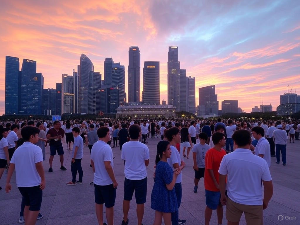 Prime Minister Lawrence Wong speaking at a podium after PAP's decisive victory in the 2025 Singapore election, symbolizing political stability and economic resilience.