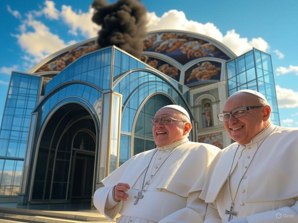 Black smoke rising from the Sistine Chapel chimney, signaling the Cardinals' failure to elect a new pope in the first voting round.