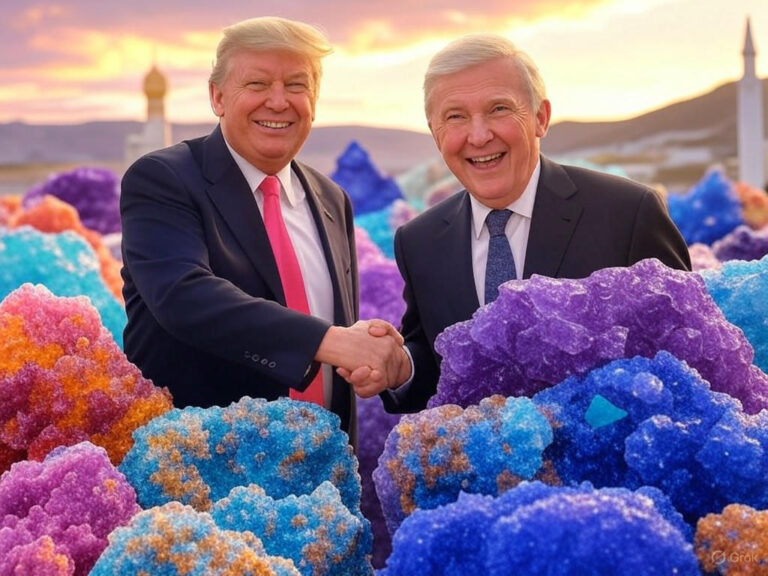 Alt text for image: "Donald Trump signing minerals deal with Ukraine, blaming Putin for invasion, emphasizing US partnership and rare earth resources."