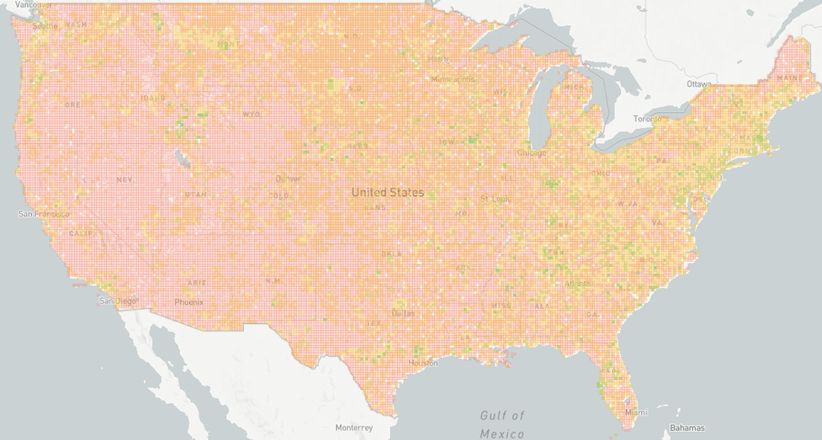 A detailed map of the United States with a color gradient