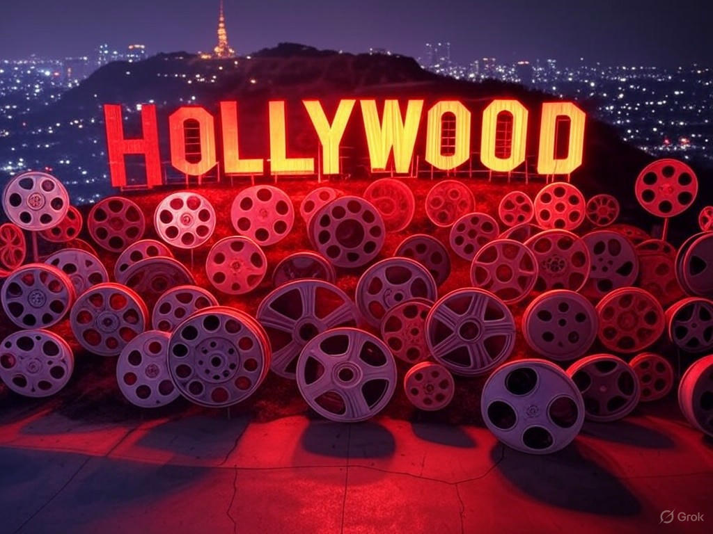 President Trump announcing 100% tariffs on foreign-made films, impacting the global cinema industry and international film production.