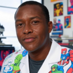 Alt text: "Anthony Bartley, aka FadingRoyalty, a Chicago artist, depicting his inspiring journey from science to art through vibrant paintings exploring Black identity, pop culture influences, manga-inspired visuals, and community storytelling in his exhibition."
