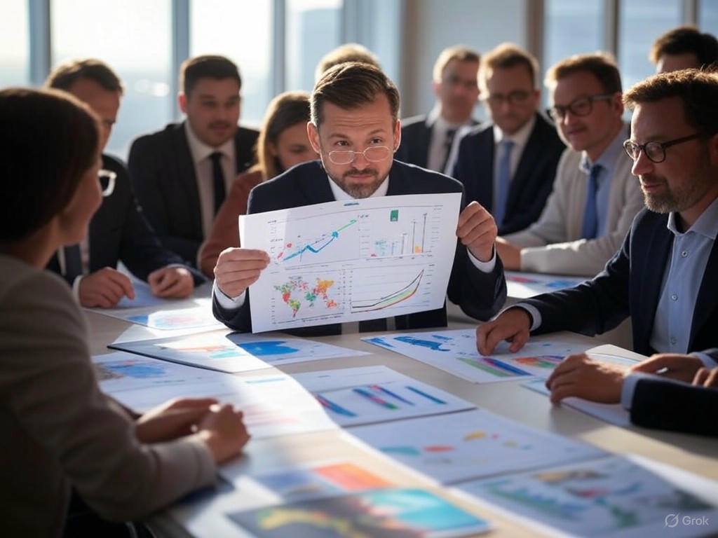 Illustration of APG's Wuijster discussing defence investment strategies in Europe.
