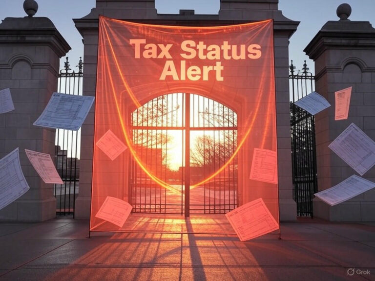 "President Trump announcing the revocation of Harvard's tax-exempt status on Truth Social."