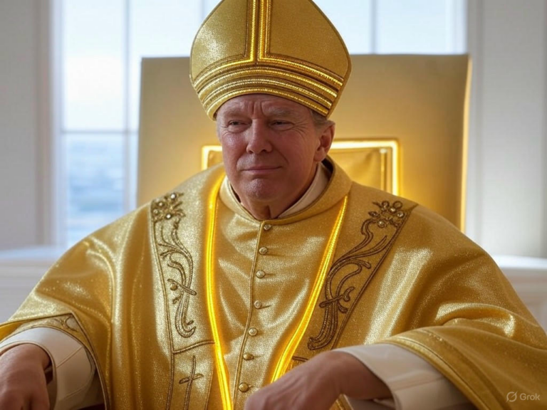 An AI-generated image depicting former President Donald Trump in papal robes, intended as a humorous or provocative meme, which led to deception and outrage from Ana Navarro and the Catholic community.Image