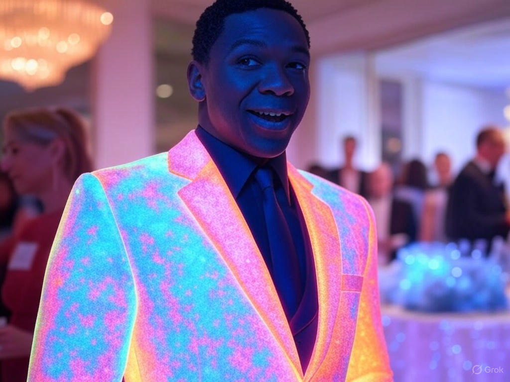 A glamorous red carpet scene at the 2025 Met Gala, featuring celebrities in tailored outfits inspired by the 'Superfine: Tailoring Black Style' theme, as they arrive at the Metropolitan Museum of Art.Image