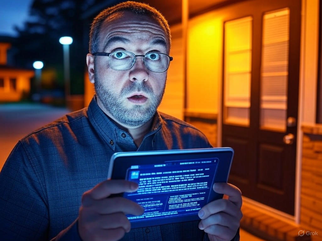 A warning sign depicting a scammer knocking on a door during a cryptocurrency scam in Springfield.