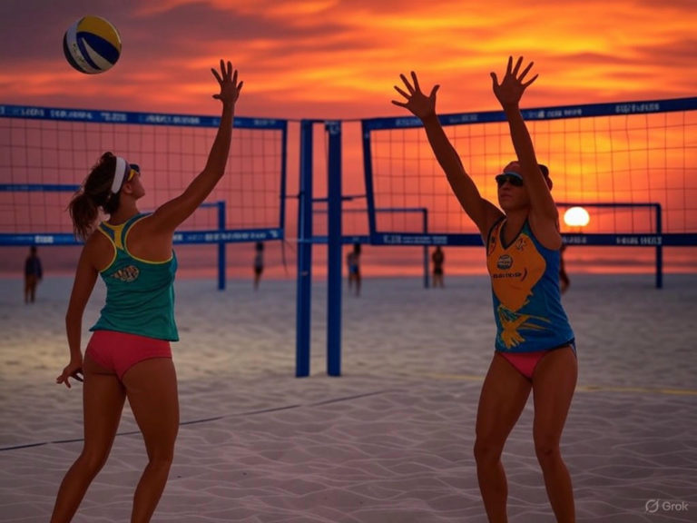 Official bracket for the 2025 NCAA Beach Volleyball Championship featuring top teams like UCLA, TCU, USC, and Stanford on the sands of Gulf Shores, Alabama.Image