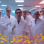 Scientists in a laboratory mid-experiment, facing sudden funding cutoff due to the NSF grant freeze.