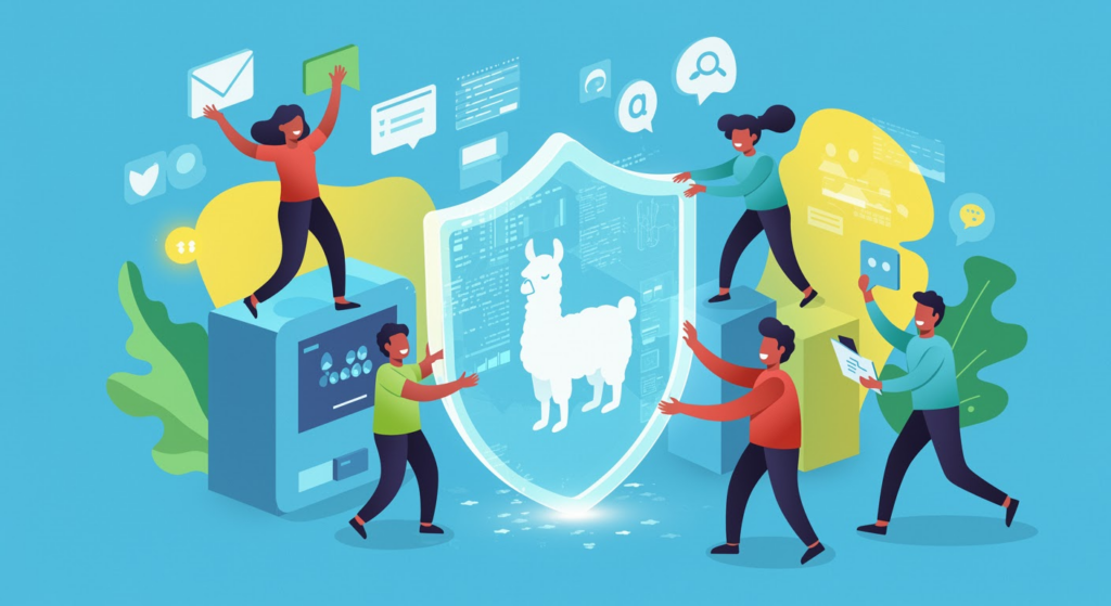 Illustration of Meta's LlamaFirewall and AI security innovations protecting user privacy in generative AI systems