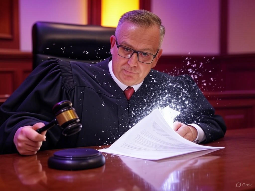 Alt text: "Federal judge strikes down unconstitutional Trump executive order targeting Perkins Coie, symbolizing protection of legal independence and First Amendment rights."