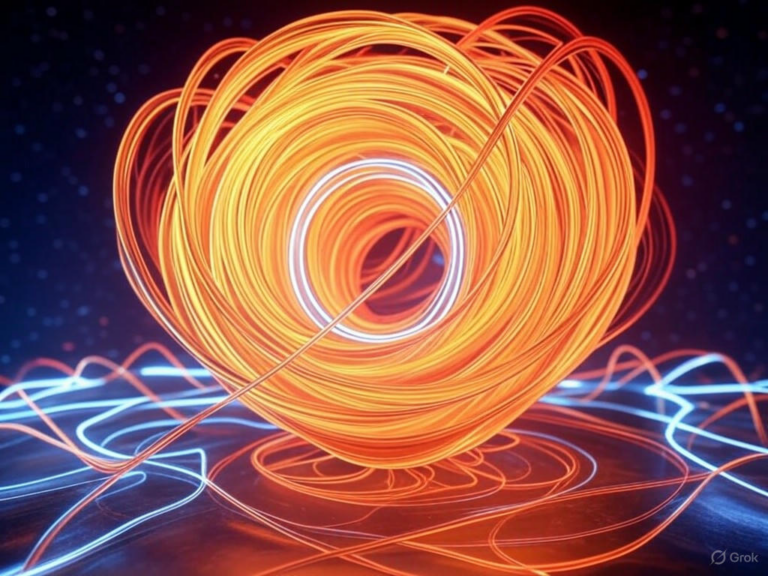 Illustration of quantum chaos in computing, showing interconnected qubits and entangled systems enhancing stability through information scrambling and fault-tolerant designs.