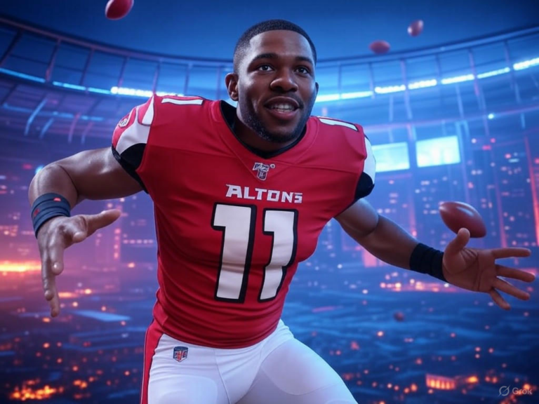 Atlanta Falcons rookies Jalon Walker in jersey number 11 and James Pearce Jr. in jersey number 27.Image