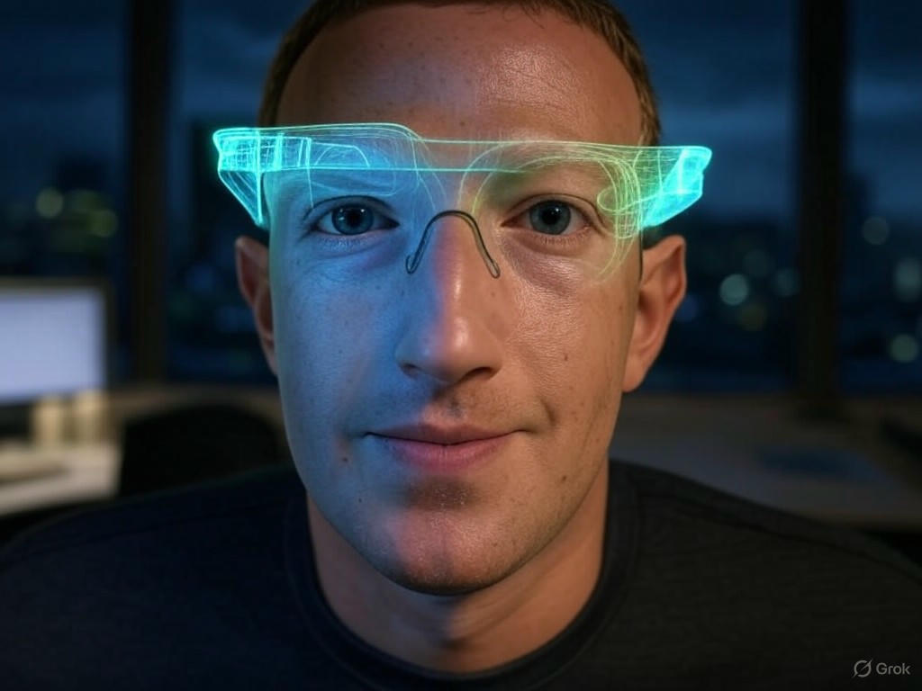 Mark Zuckerberg unveiling Meta's generative AI strategy, featuring Llama models and projections for $1.4 trillion in revenue by 2035.Image