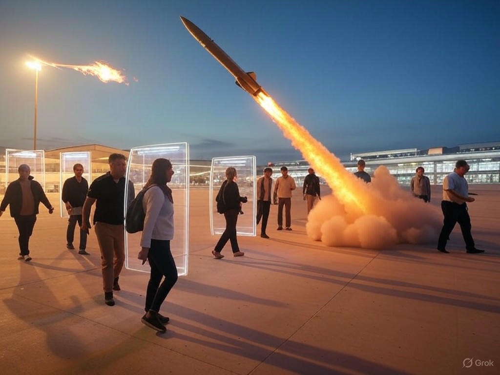 Houthi missile strikes Ben Gurion International Airport in Tel Aviv, causing damage and flight disruptions.