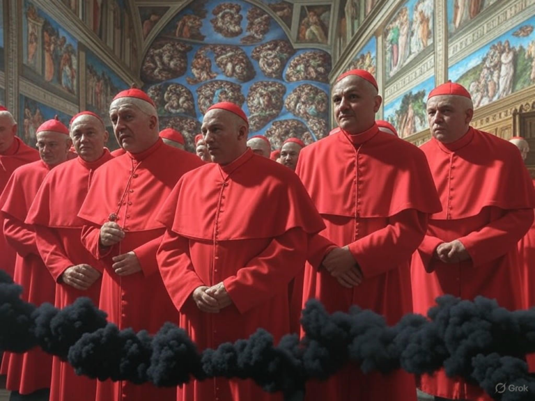 Black smoke rises from the Sistine Chapel chimney during Day 2 of Papal Conclave 2025, indicating no new pope has been elected.Image