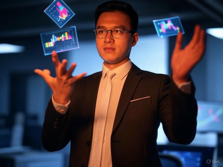 A young government staffer using AI to revise DOGE regulations for cryptocurrency oversight in 2025.Image